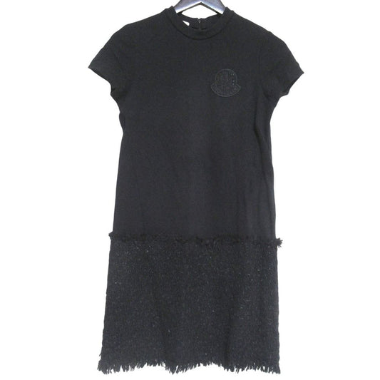 Moncler Abito Logo Patch Knee Length Tweed Cut Replacement Short Sleeve Dress