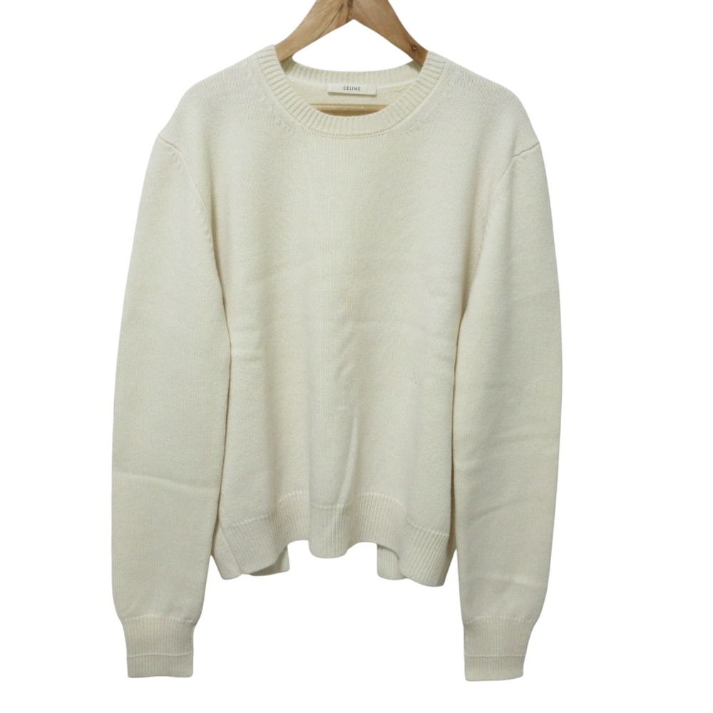 Celine Phoebe Philo Era Back Chien Cashmere Knit Sweater M Ivory