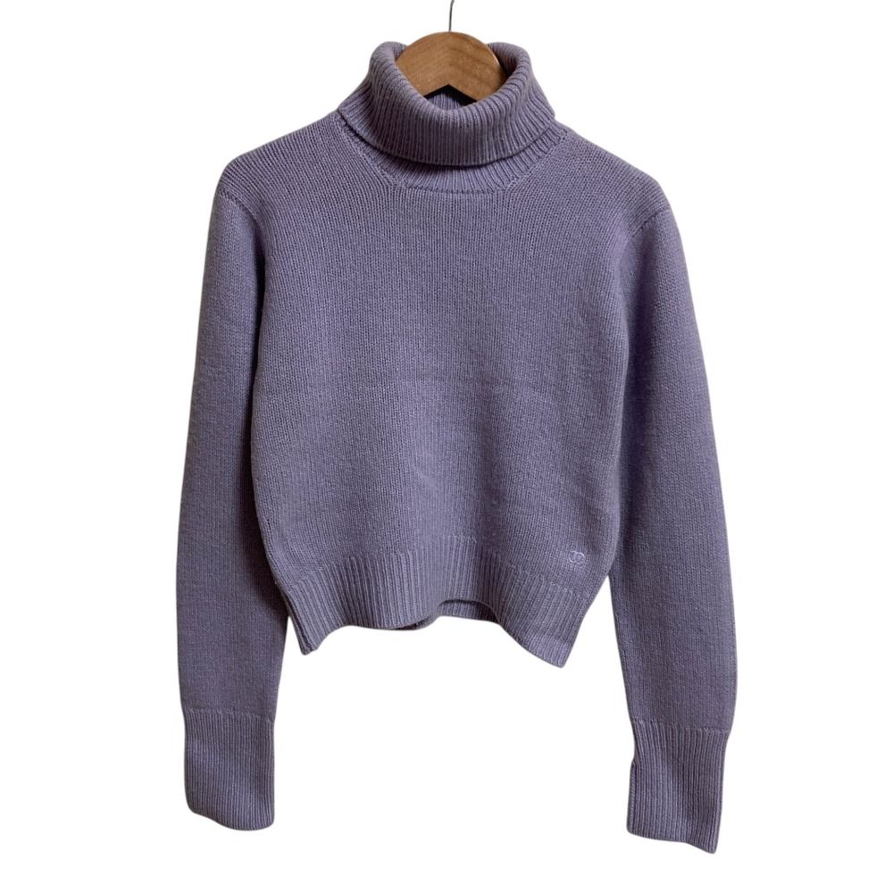 Chanel Vintage CC Logo Cashmere Turtleneck Knit Sweater 40 Purple