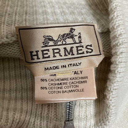 Hermes Cashmere Cotton Half Zip Knit Sweater L Light Beige — view 7