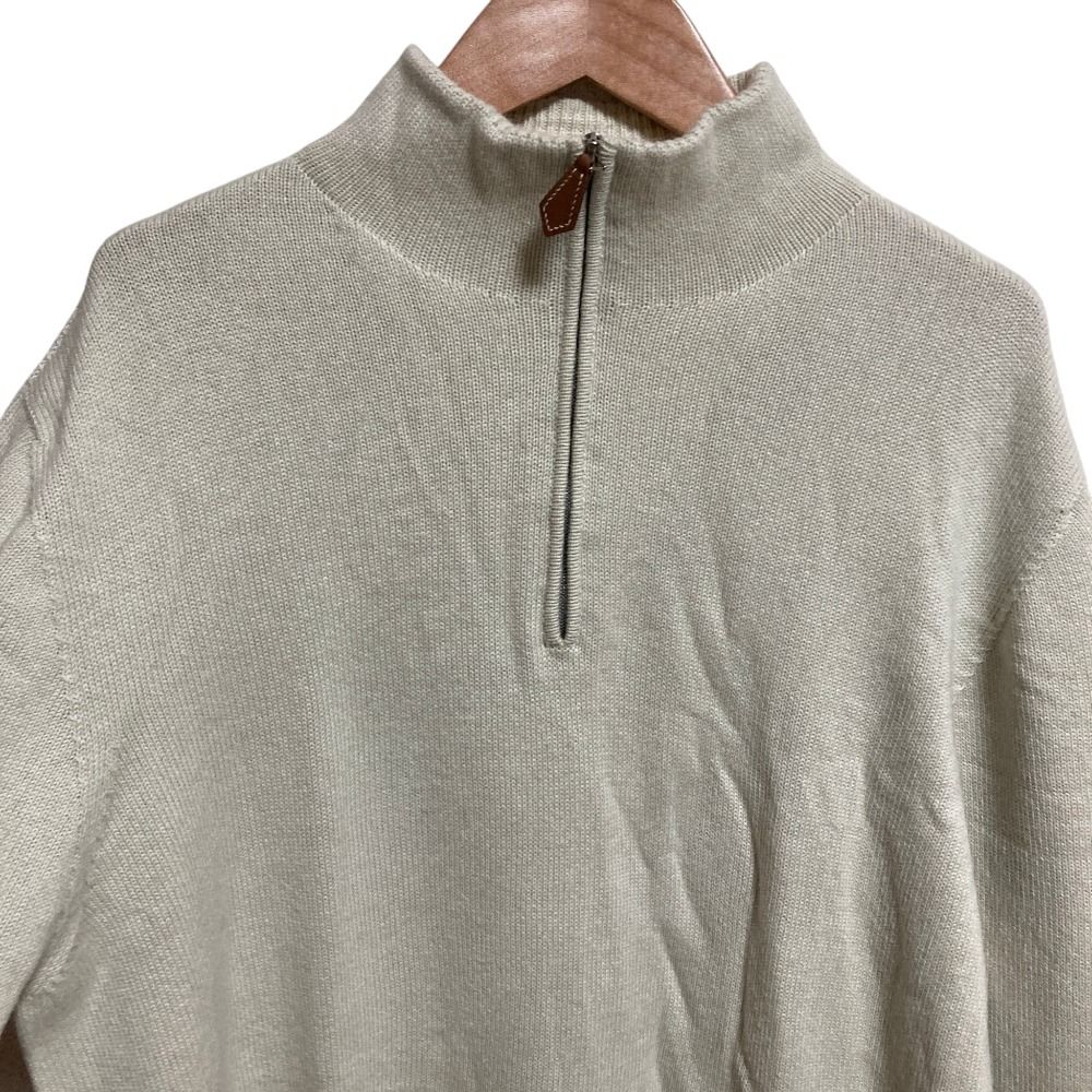Hermes Cashmere Cotton Half Zip Knit Sweater L Light Beige — view 4