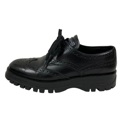 Prada Calf Leather Wingtip Medallion Shoes Dress 37 Black — view 3