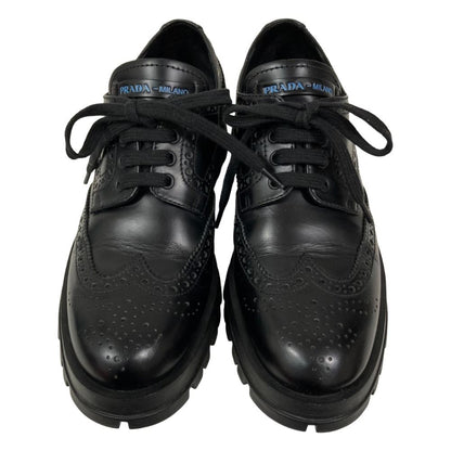 Prada Calf Leather Wingtip Medallion Shoes Dress 37 Black — view 2