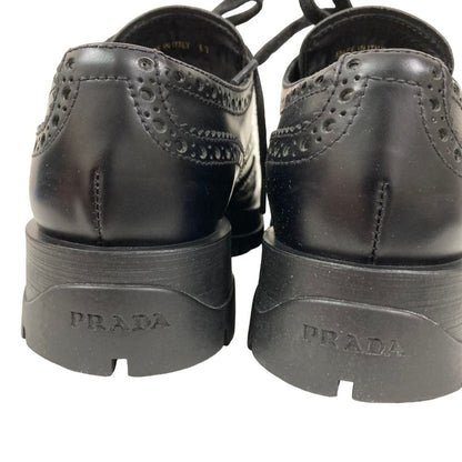 Prada Calf Leather Wingtip Medallion Shoes Dress 37 Black — view 7
