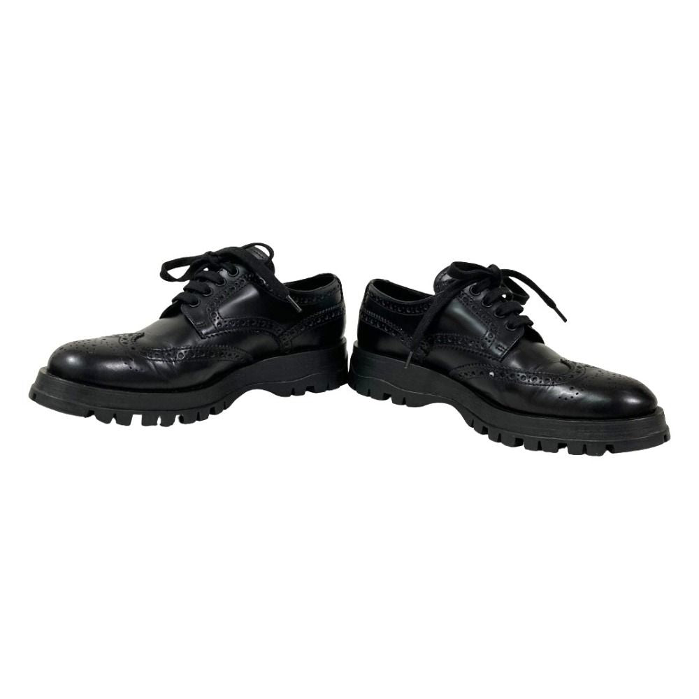 Prada Calf Leather Wingtip Medallion Shoes Dress 37 Black — view 4