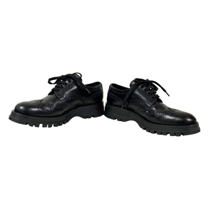 Prada Calf Leather Wingtip Medallion Shoes Dress 37 Black — view 4
