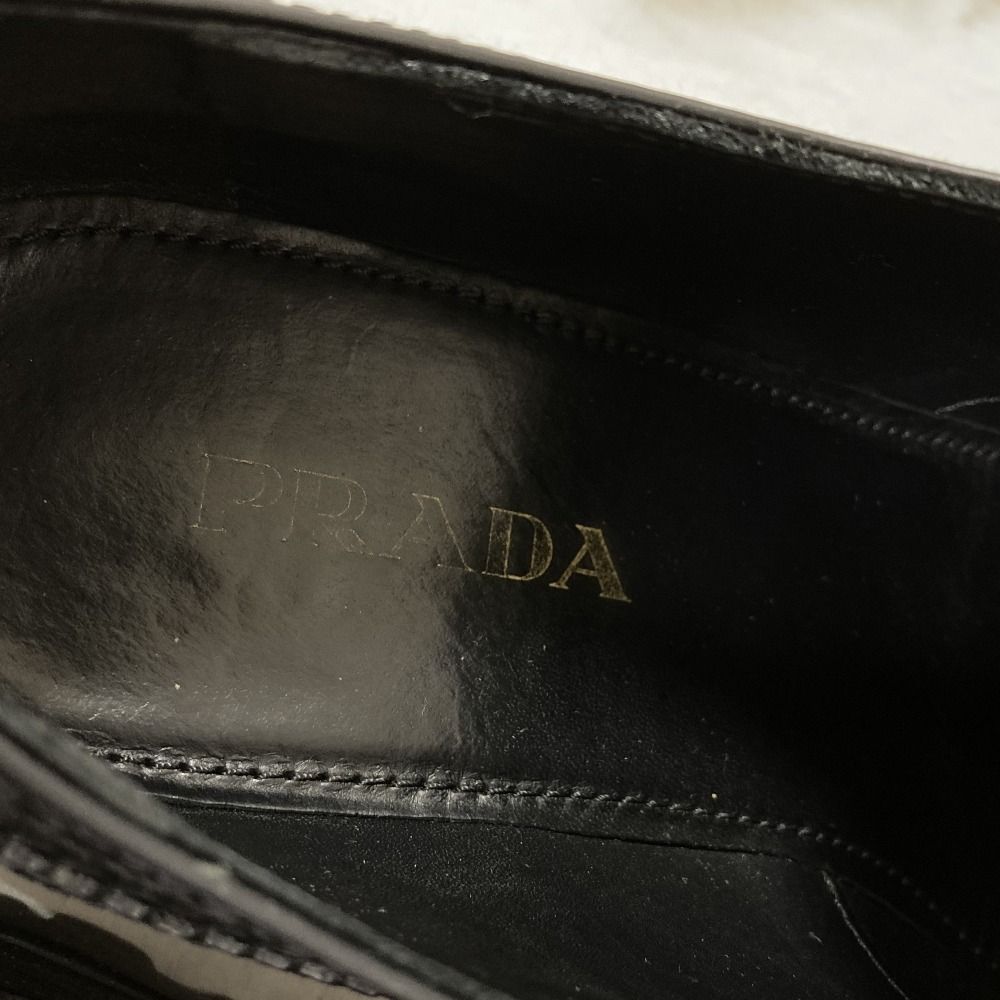 Prada Calf Leather Wingtip Medallion Shoes Dress 37 Black — view 8