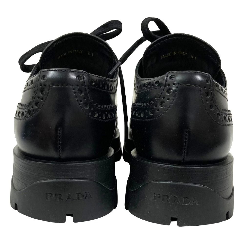 Prada Calf Leather Wingtip Medallion Shoes Dress 37 Black — view 5