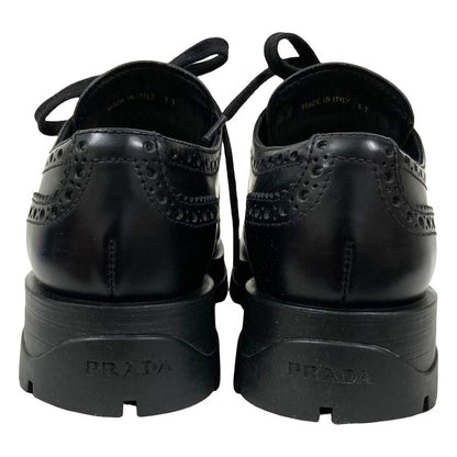 Prada Calf Leather Wingtip Medallion Shoes Dress 37 Black — view 5