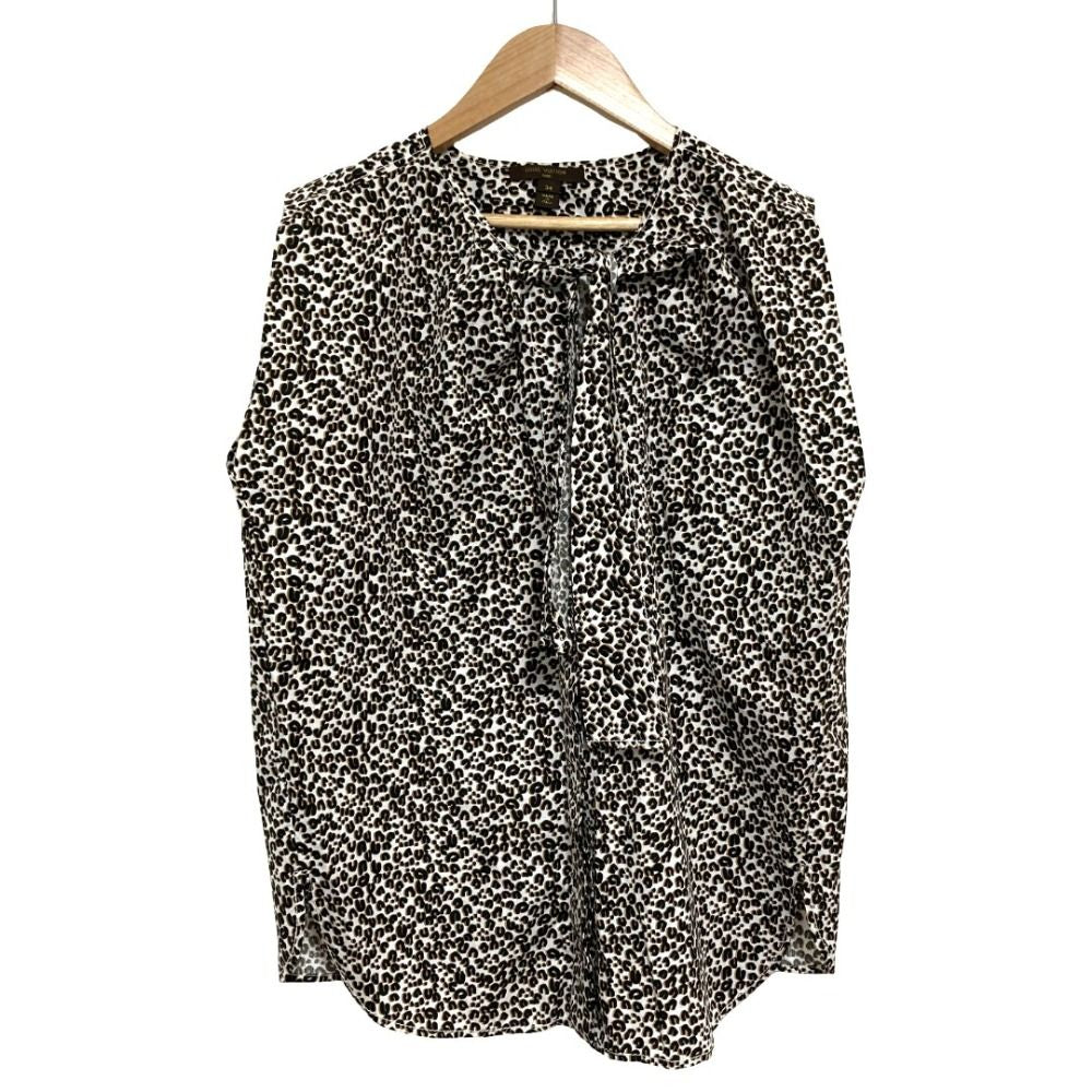 Louis Vuitton Leopard Print Sleeveless Bowtie Blouse 34 White Black