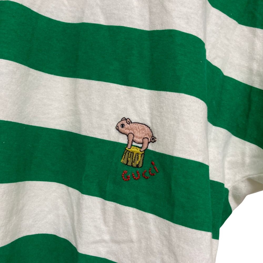 Gucci Michele Era Pig Embroidery Border T-Shirt XS White Green — view 3