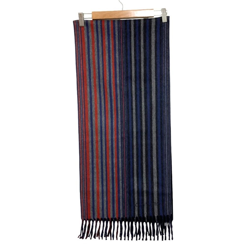 Louis Vuitton Striped Pattern Double Face Cashmere Wool Fringe Scarf Navy — view 2