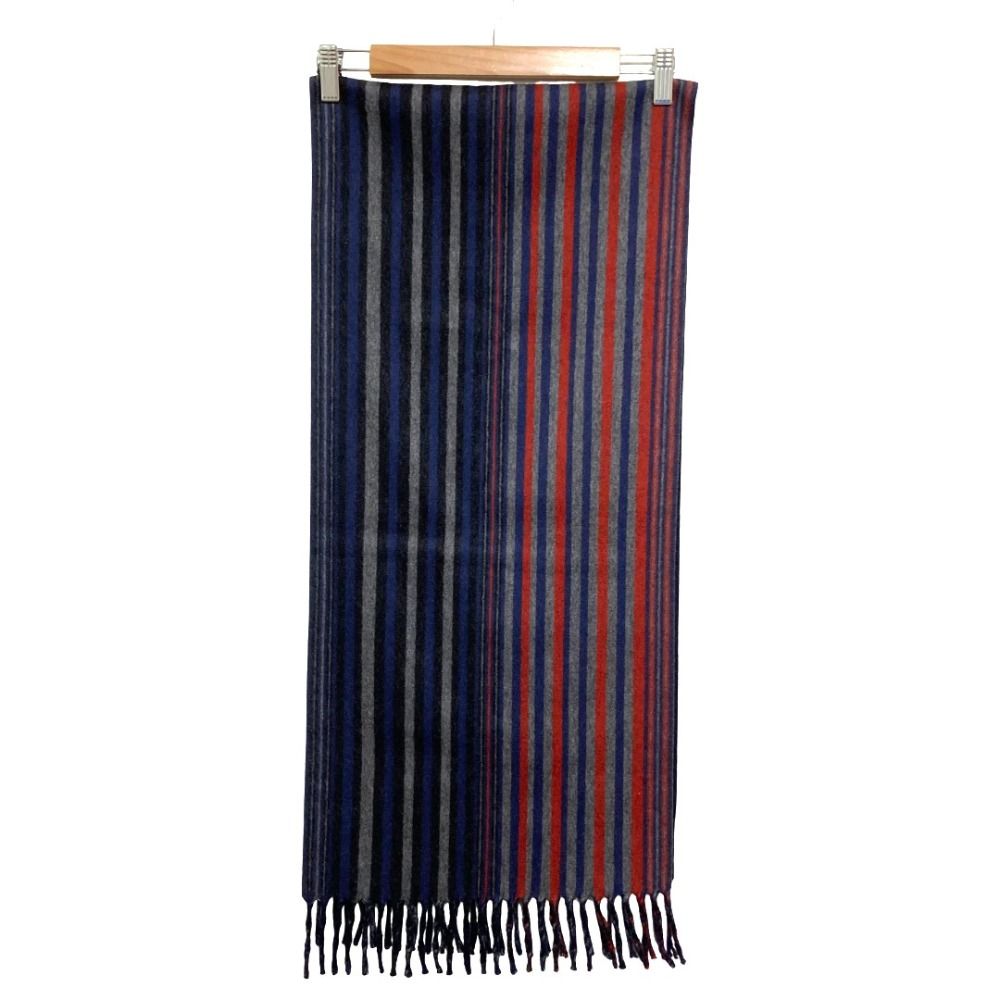 Louis Vuitton Striped Pattern Double Face Cashmere Wool Fringe Scarf Navy — view 3