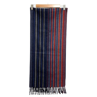 Louis Vuitton Striped Pattern Double Face Cashmere Wool Fringe Scarf Navy — view 3