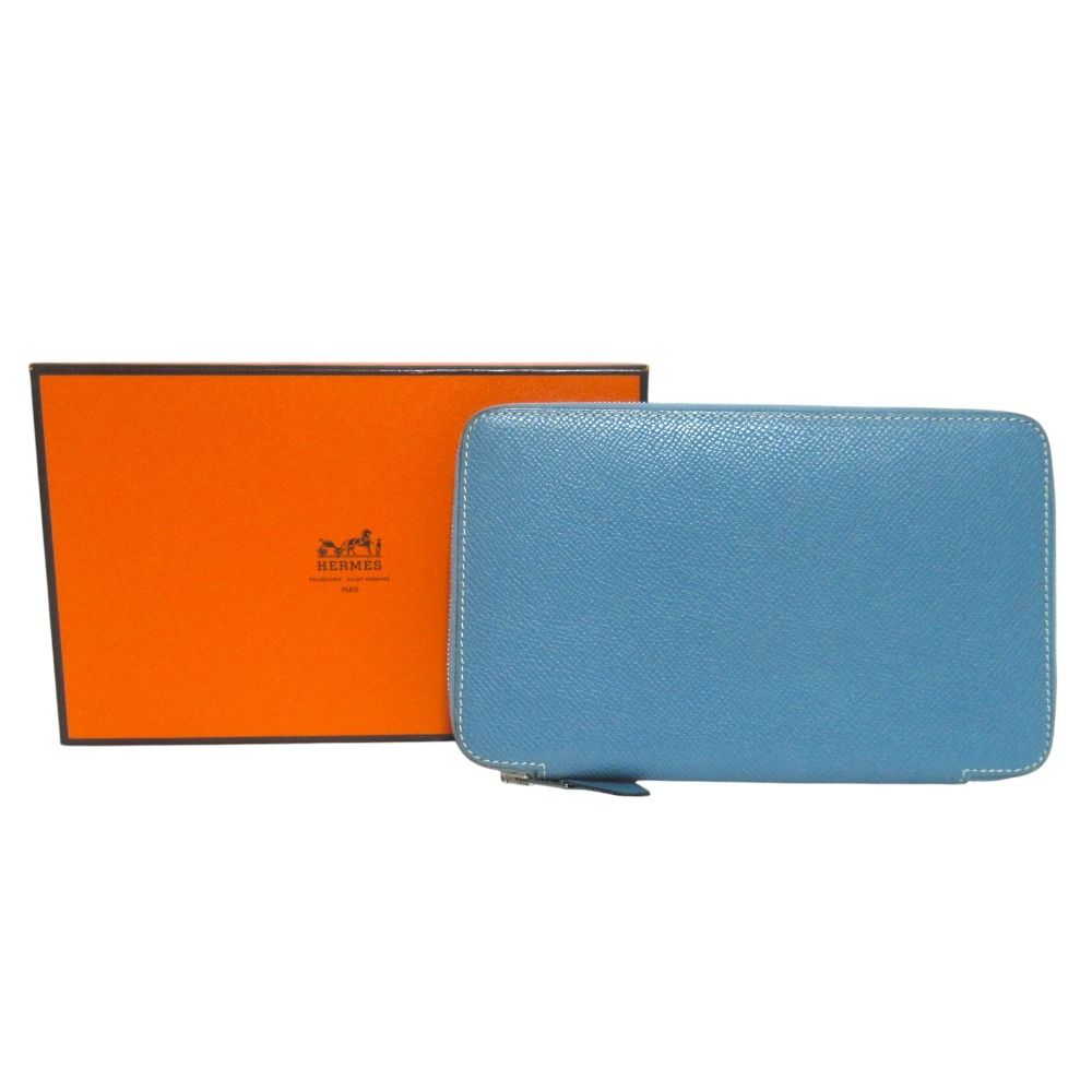 Hermes Veau Epsom Agenda Zip Around Notebook Cover Blue Jean