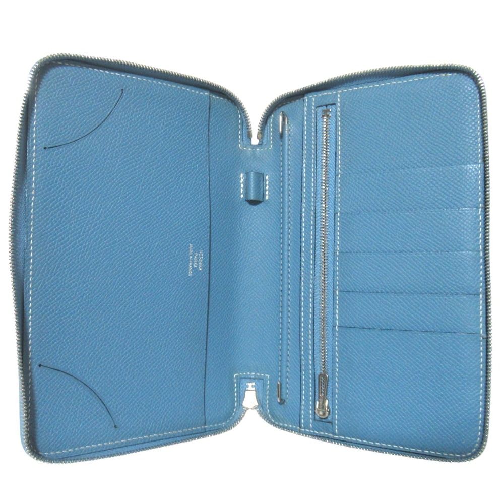 Hermes Veau Epsom Agenda Zip Around Notebook Cover Blue Jean — view 7