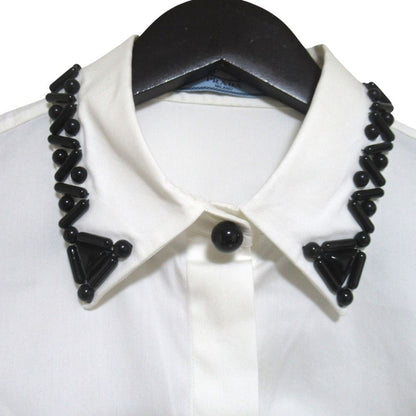 Prada Bead Decoration Color Cutting Long Sleeve Stretch Shirt Blouse 40 White — view 4