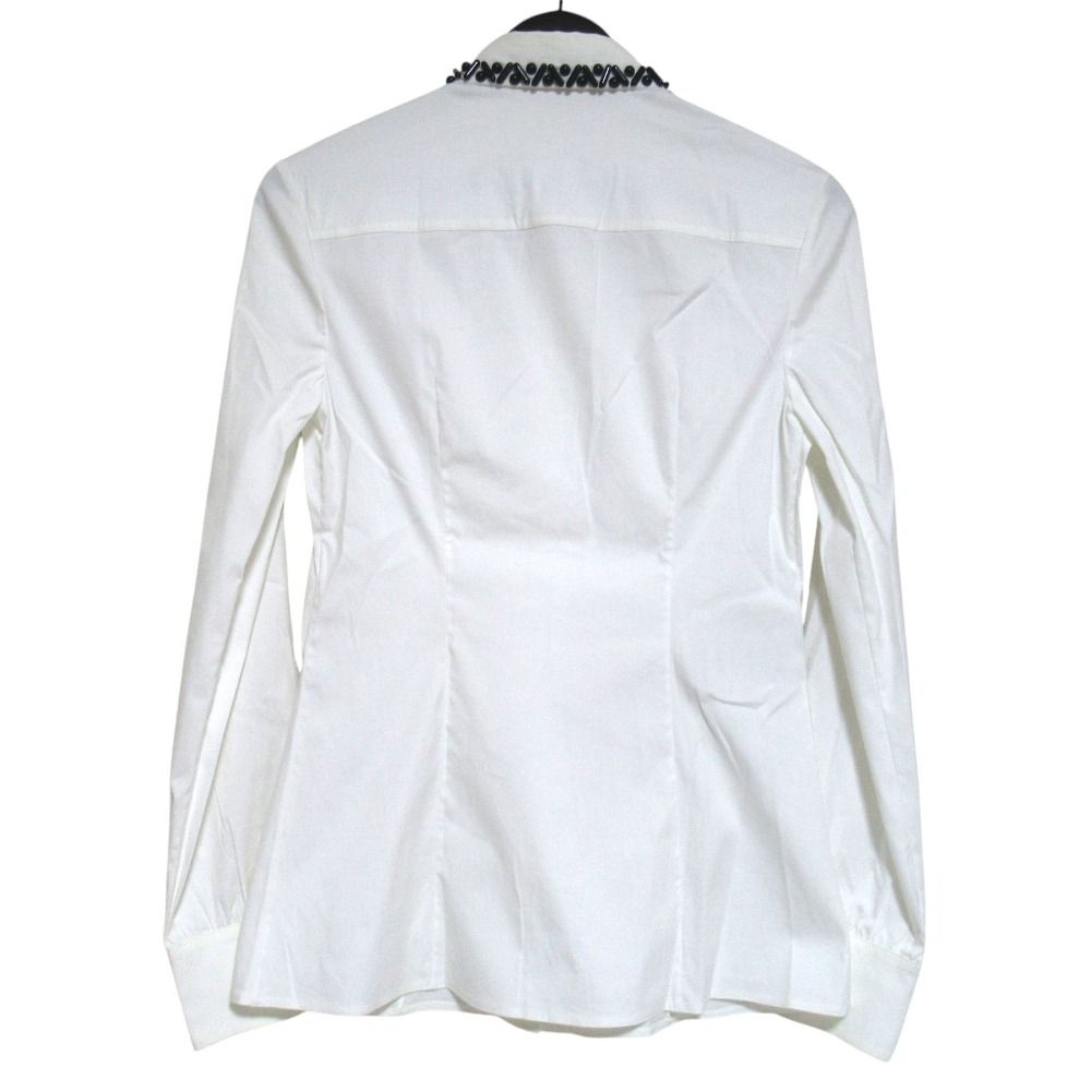 Prada Bead Decoration Color Cutting Long Sleeve Stretch Shirt Blouse 40 White — view 2