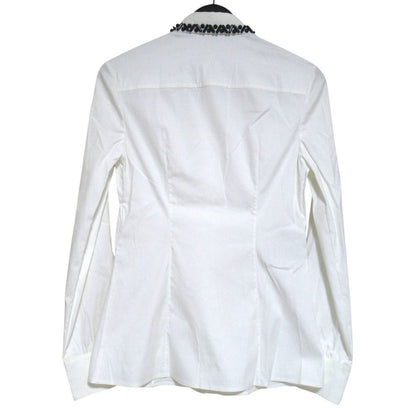 Prada Bead Decoration Color Cutting Long Sleeve Stretch Shirt Blouse 40 White — view 2