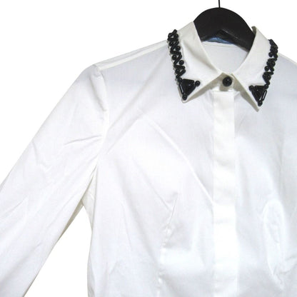 Prada Bead Decoration Color Cutting Long Sleeve Stretch Shirt Blouse 40 White — view 3