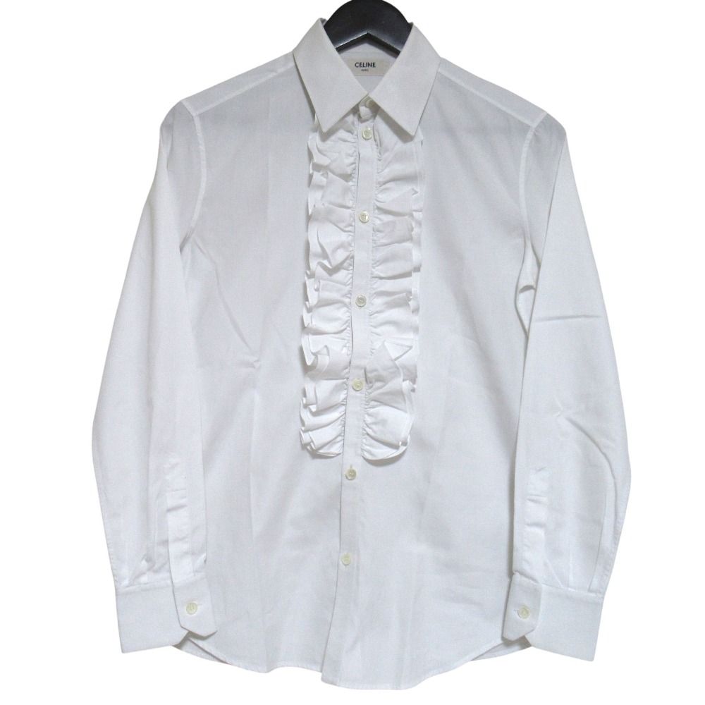 Celine Eddie Era Long Sleeve Frill Shirt Blouse 38 White