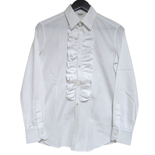 Celine Eddie Era Long Sleeve Frill Shirt Blouse 38 White