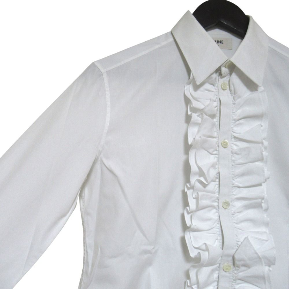Celine Eddie Era Long Sleeve Frill Shirt Blouse 38 White — view 3