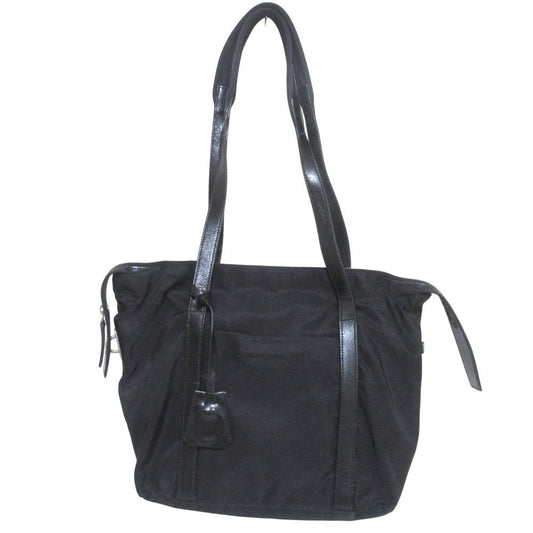 Prada Nylon Leather Tote Shoulder Bag Black
