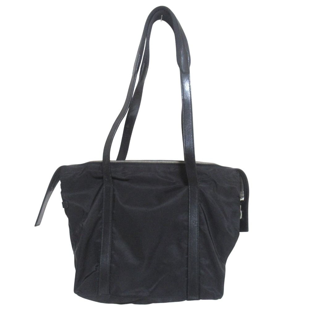 Prada Nylon Leather Tote Shoulder Bag Black — view 2
