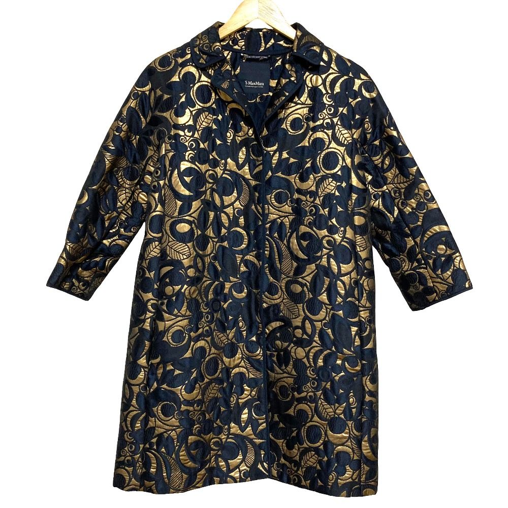 Max Mara 'S All Over Jacquard Coat 40 Navy Gold