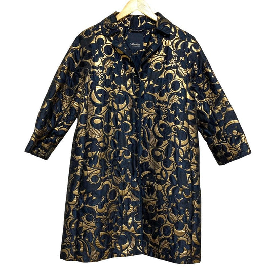 Max Mara 'S All Over Jacquard Coat 40 Navy Gold