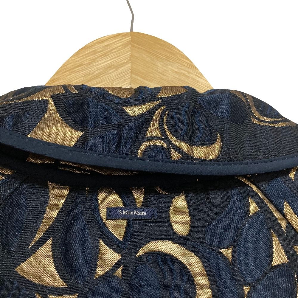 Max Mara 'S All Over Jacquard Coat 40 Navy Gold — view 7