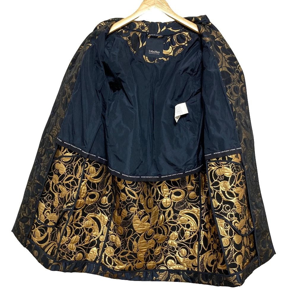 Max Mara 'S All Over Jacquard Coat 40 Navy Gold — view 3
