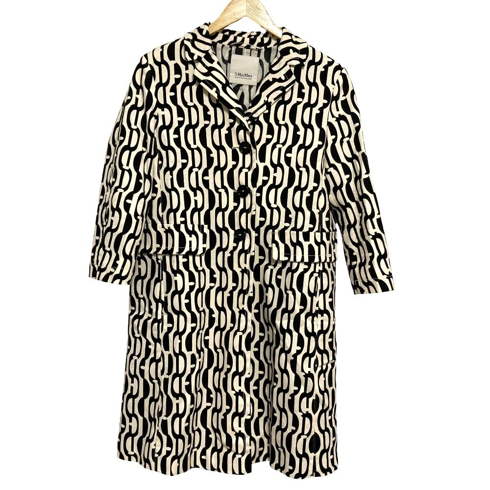 Max Mara 'S All Over Pattern Chesterfield Coat 38 Ivory Black
