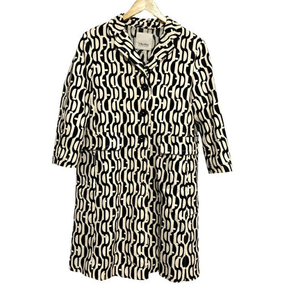 Max Mara 'S All Over Pattern Chesterfield Coat 38 Ivory Black