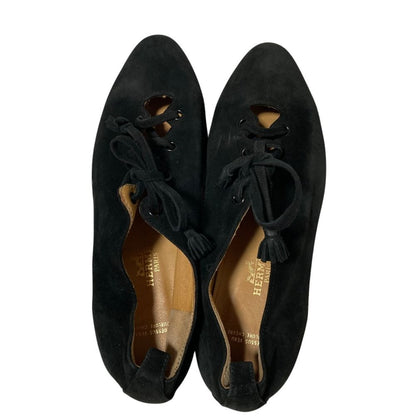 Hermes Vintage Lace Up Suede Shoes 36 Black — view 4