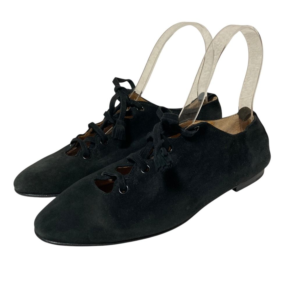 Hermes Vintage Lace Up Suede Shoes 36 Black
