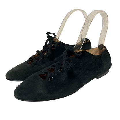 Hermes Vintage Lace Up Suede Shoes 36 Black