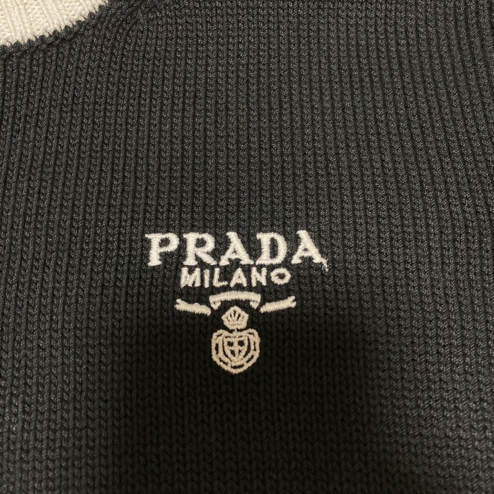 Prada Logo Embroidery Cotton Knit Mini Dress 36 Black White — view 4