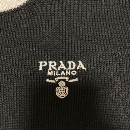 Prada Logo Embroidery Cotton Knit Mini Dress 36 Black White — view 4