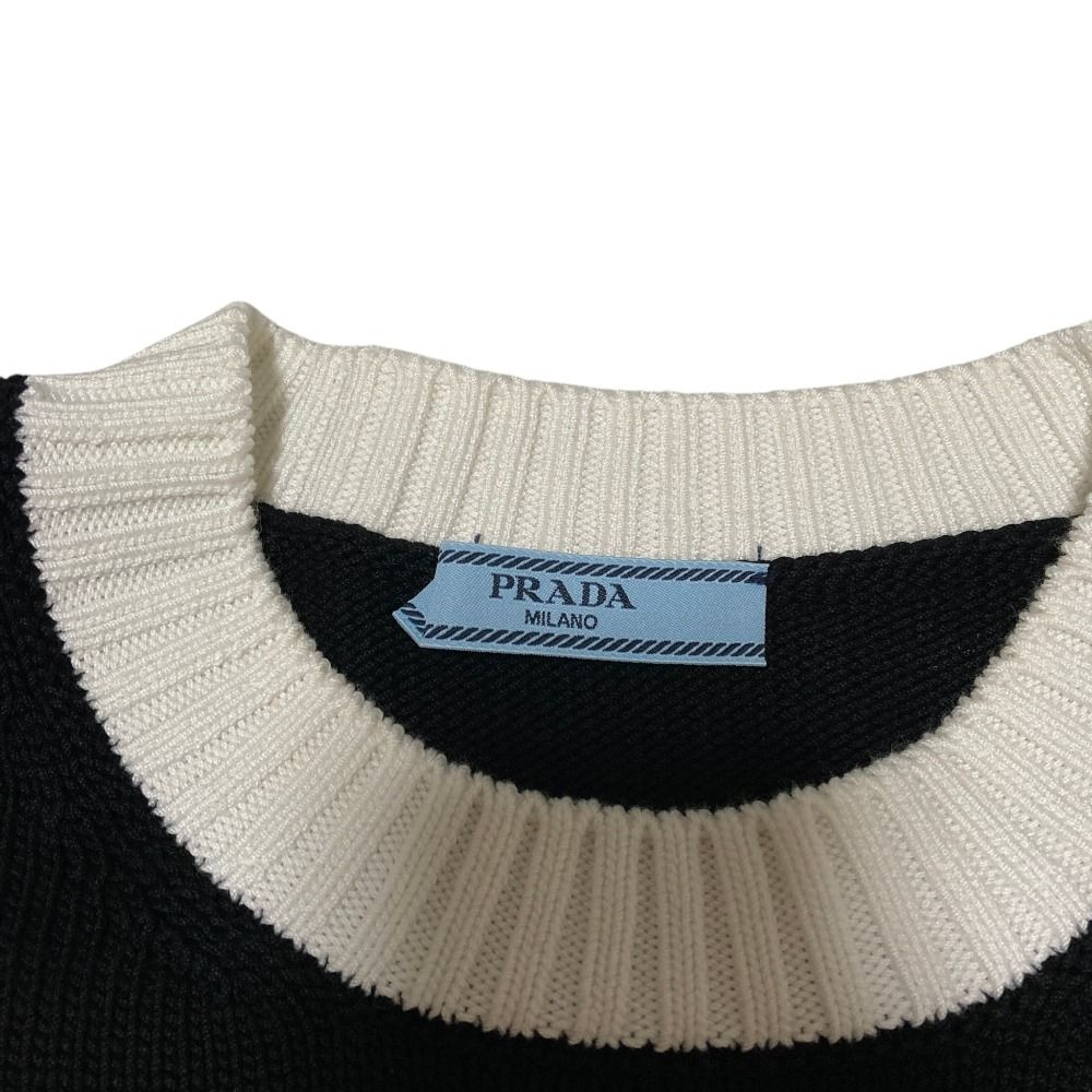 Prada Logo Embroidery Cotton Knit Mini Dress 36 Black White — view 5