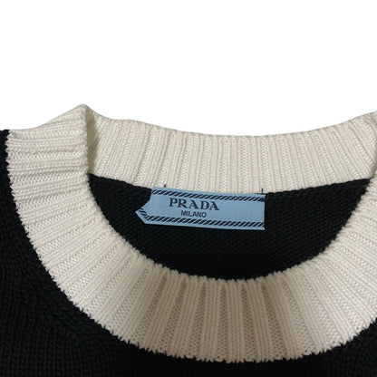Prada Logo Embroidery Cotton Knit Mini Dress 36 Black White — view 5