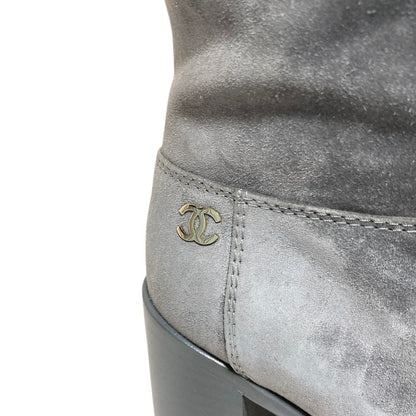 Chanel CC Logo Suede Leather Long Boots 36 Gray — view 6