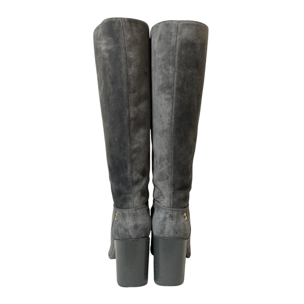 Chanel CC Logo Suede Leather Long Boots 36 Gray — view 3