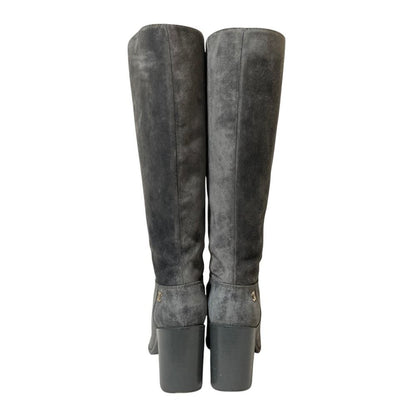 Chanel CC Logo Suede Leather Long Boots 36 Gray — view 3