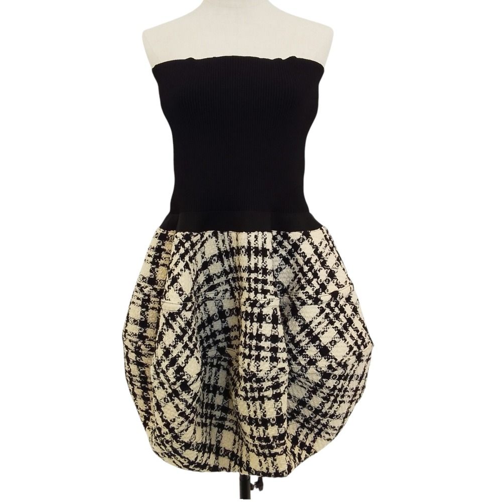Louis Vuitton Mohair Blend Rib Knit Tweed Mini Dress 34 Black Ivory — view 2
