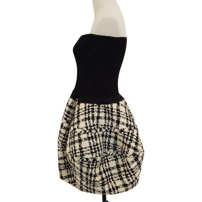 Louis Vuitton Mohair Blend Rib Knit Tweed Mini Dress 34 Black Ivory — view 3