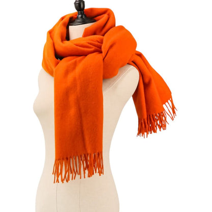 Hermes Cashmere Wool Fringe Large Shawl Scarf Orange — view 5
