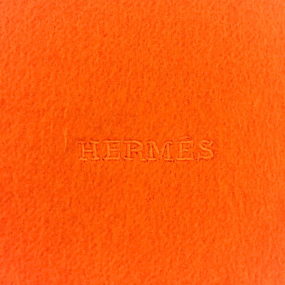 Hermes Cashmere Wool Fringe Large Shawl Scarf Orange — view 7