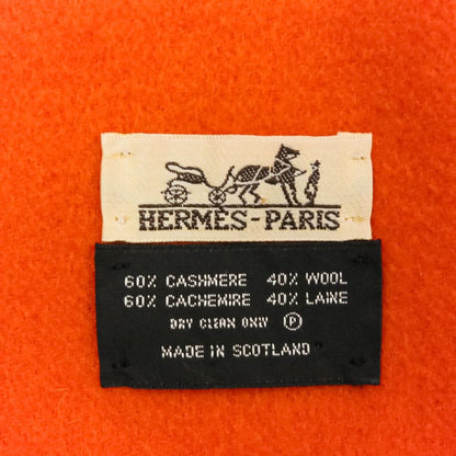 Hermes Cashmere Wool Fringe Large Shawl Scarf Orange — view 8